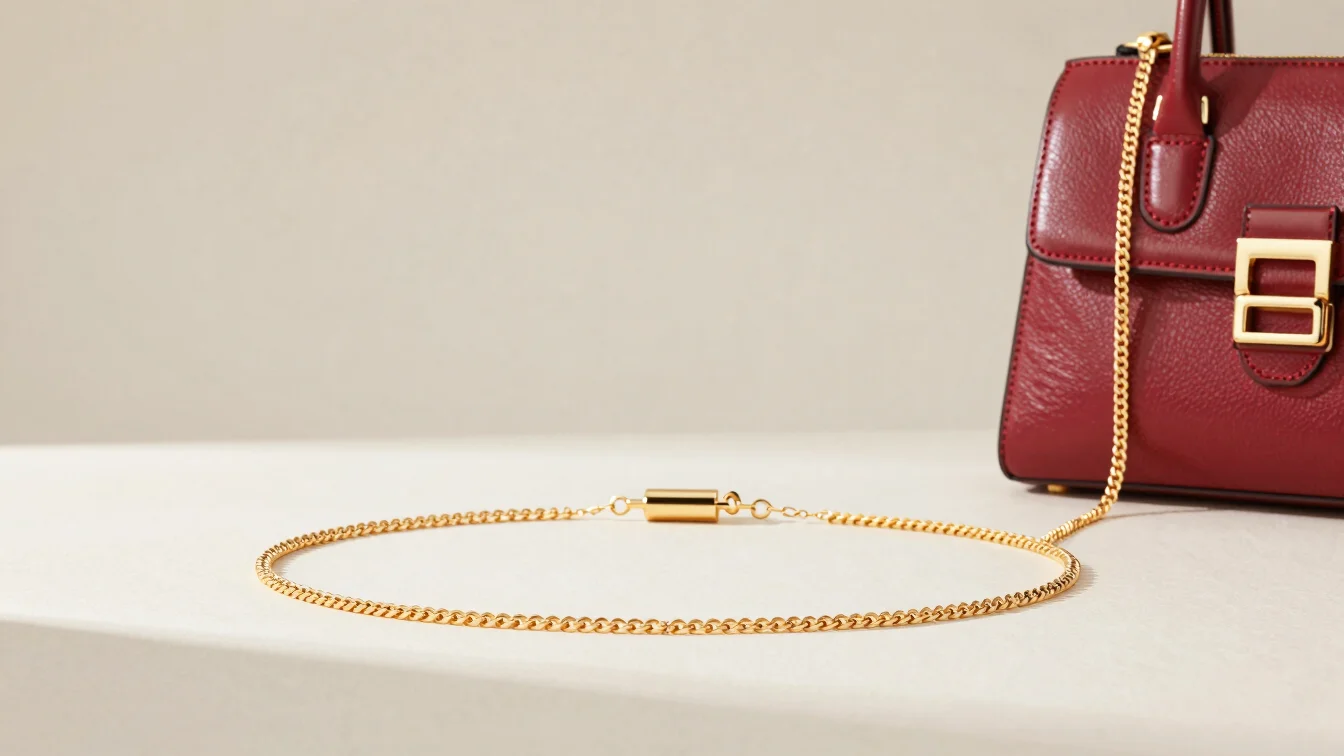 Studio product photograph of modern golden accent jewelry and str