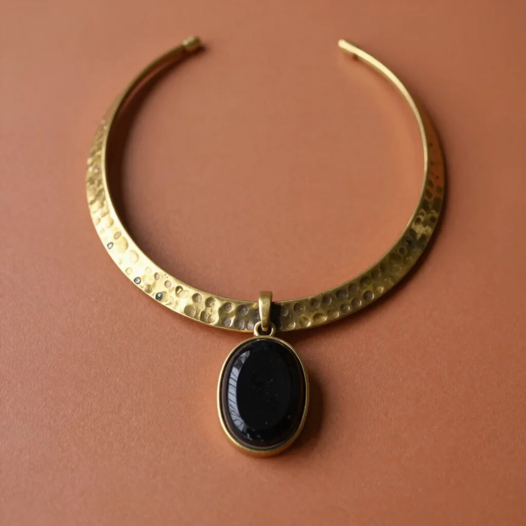 Sculpted Brass & Obsidian Collar